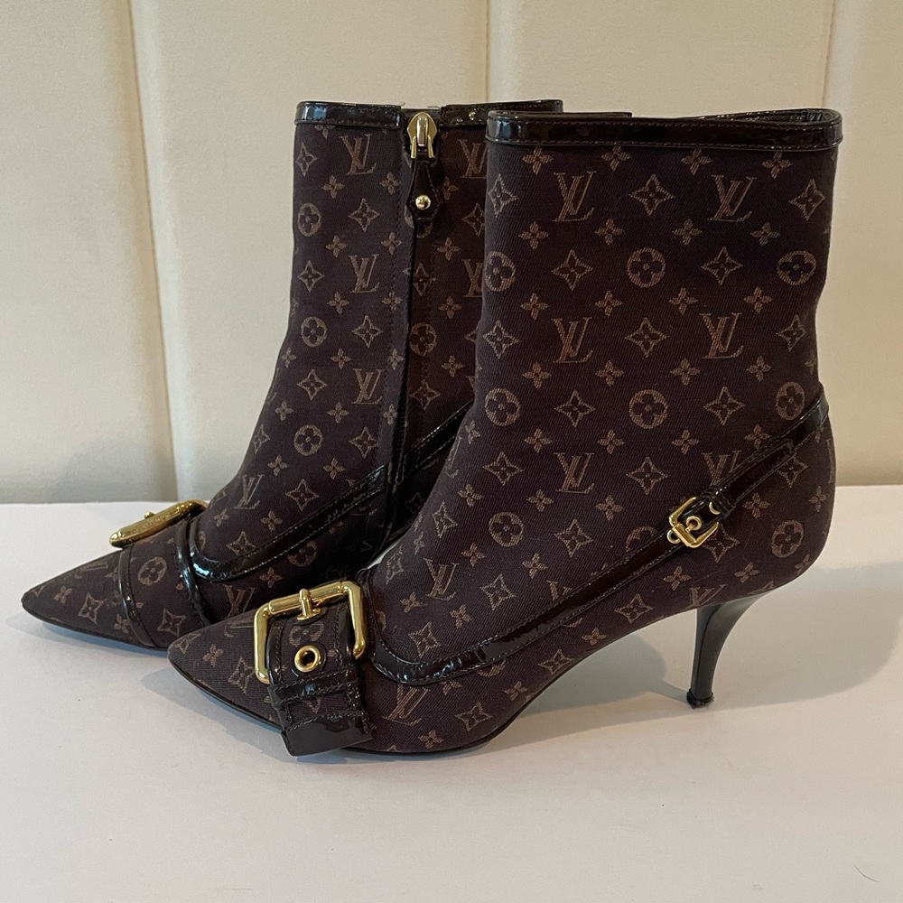 Louis Vuitton Brown Monogram Mimosa Mini Lin Ankle Boots